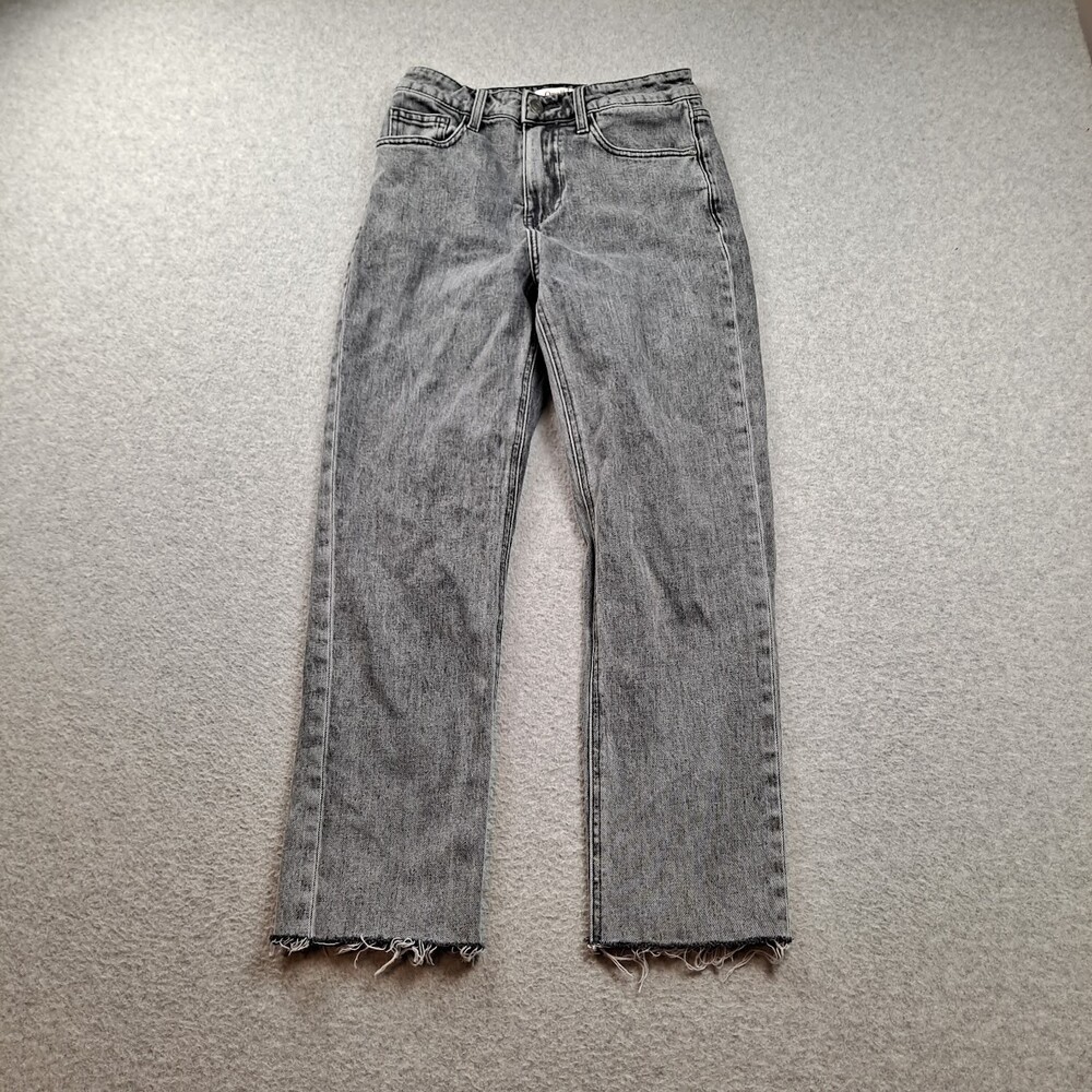 Oraije Jeans Women 24 XS Gray Acid Wash Straight Raw Hem Denim Pants Ankle Y2K